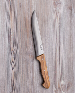 cuchillo acero inoxidable con mango en madera de olivo